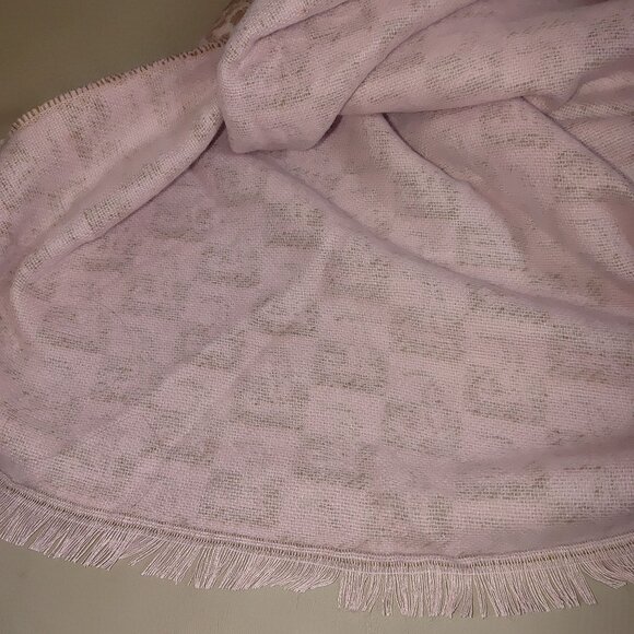 Juicy Couture Shawl Wrap Cover Up Beige Pink Logo Monogrammed Fringe Soft Blend - Picture 3 of 16